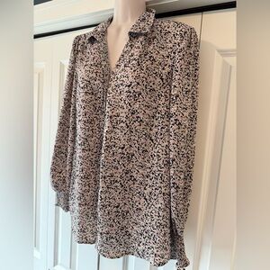 Ophelia Roe pink black blouse top smocked large L